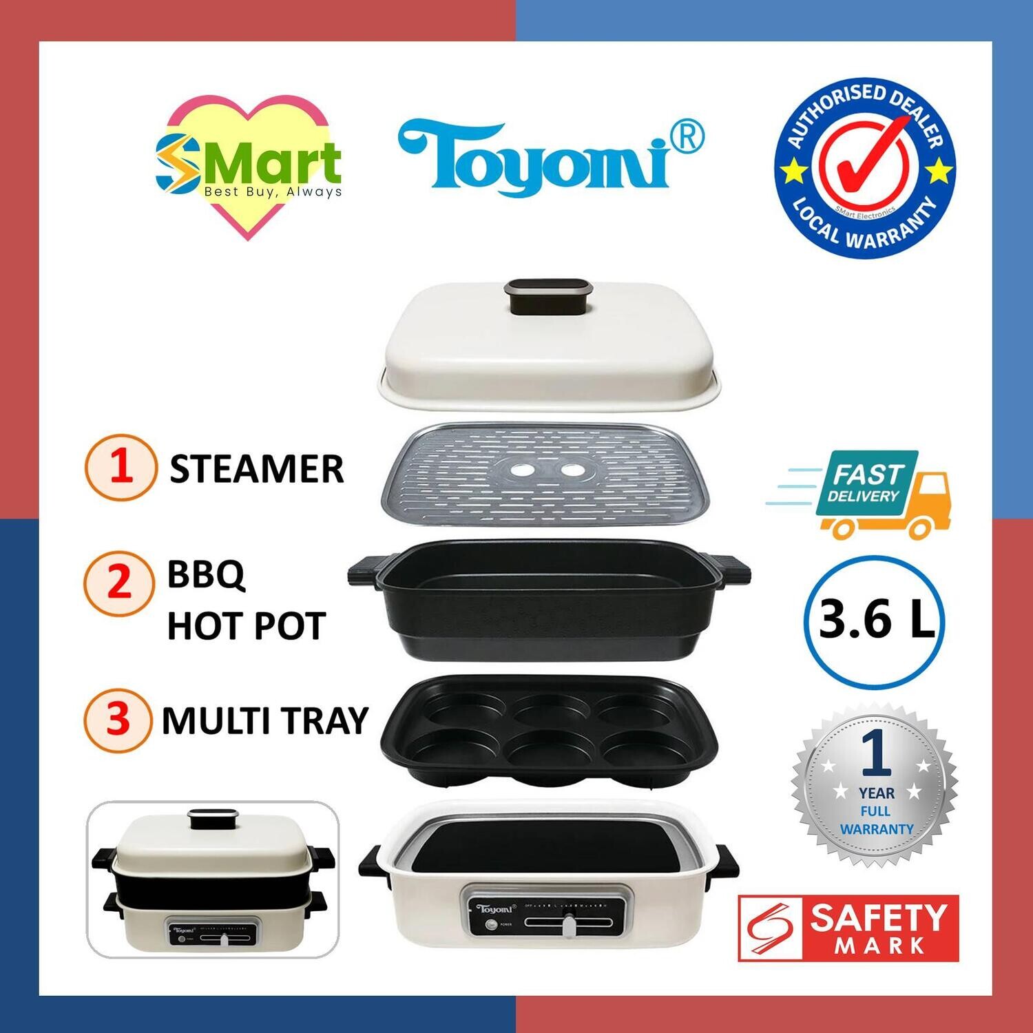 Toyomi 3.6L Multi Functional Pot (BBQ, Hot Pot &amp; Steamer) [MC 8201]