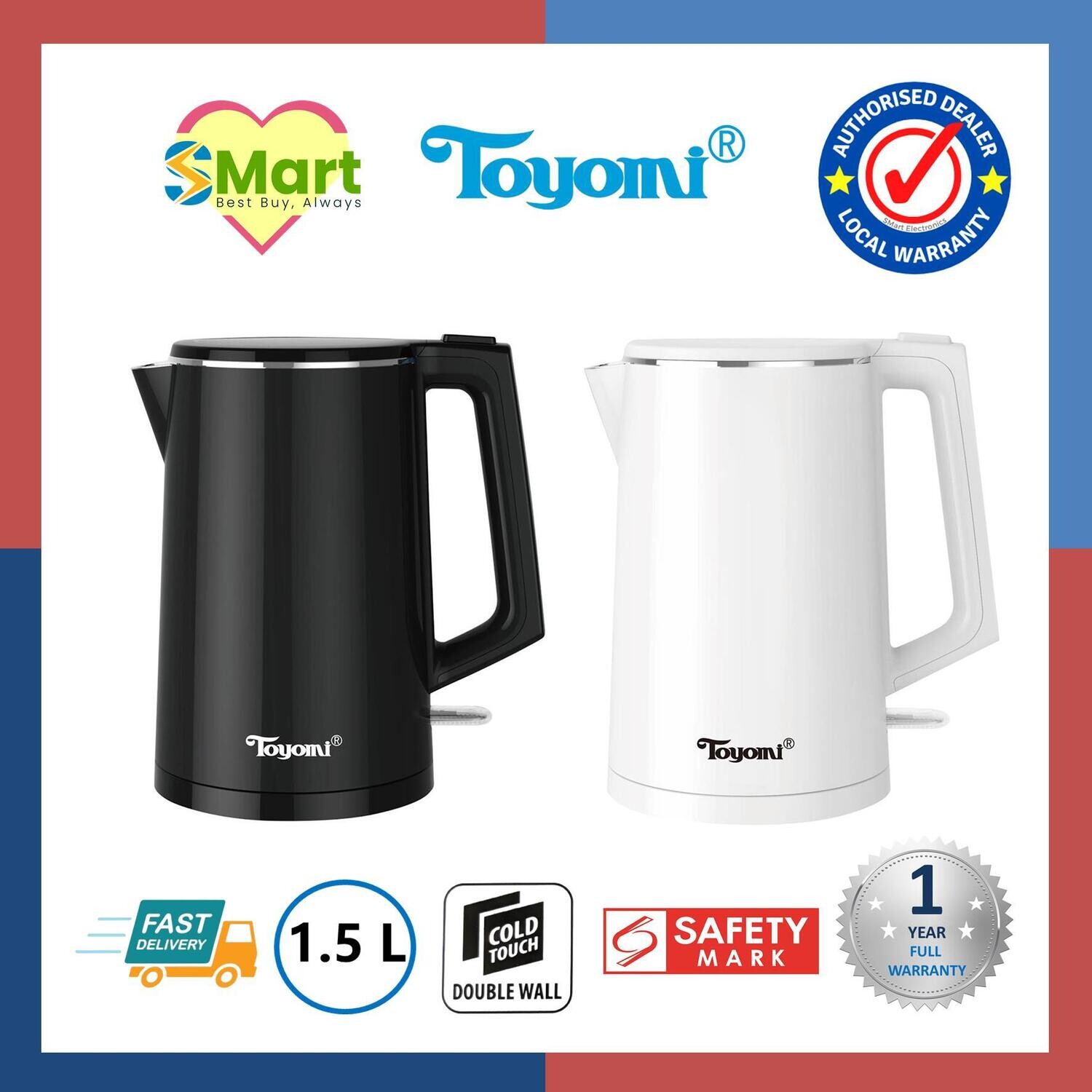 Toyomi 1.5L Stainless Steel Double Wall Cordless Jug Kettle [WK 1588]