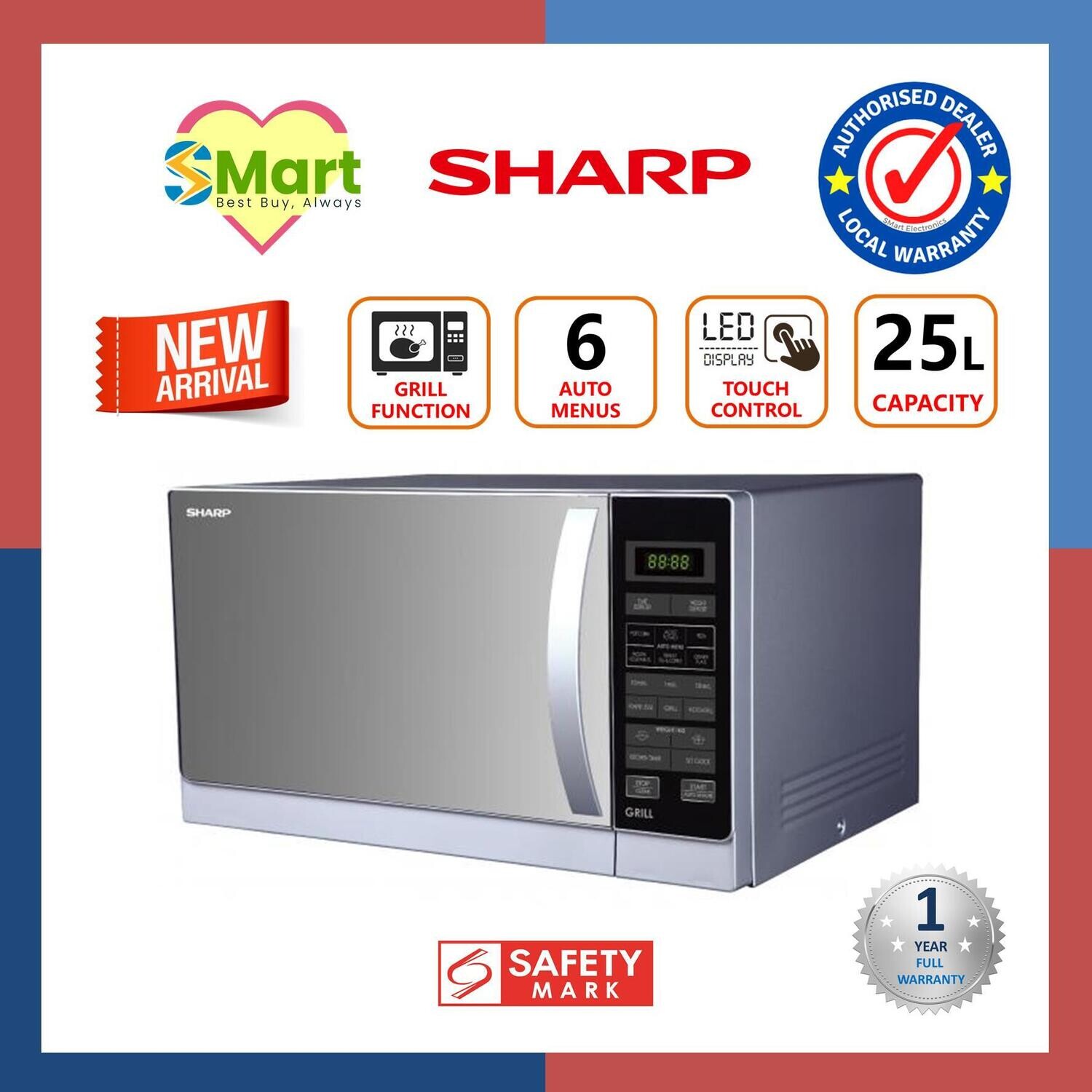 Sharp 25L Microwave Oven with Grill R-72A1(SM)V