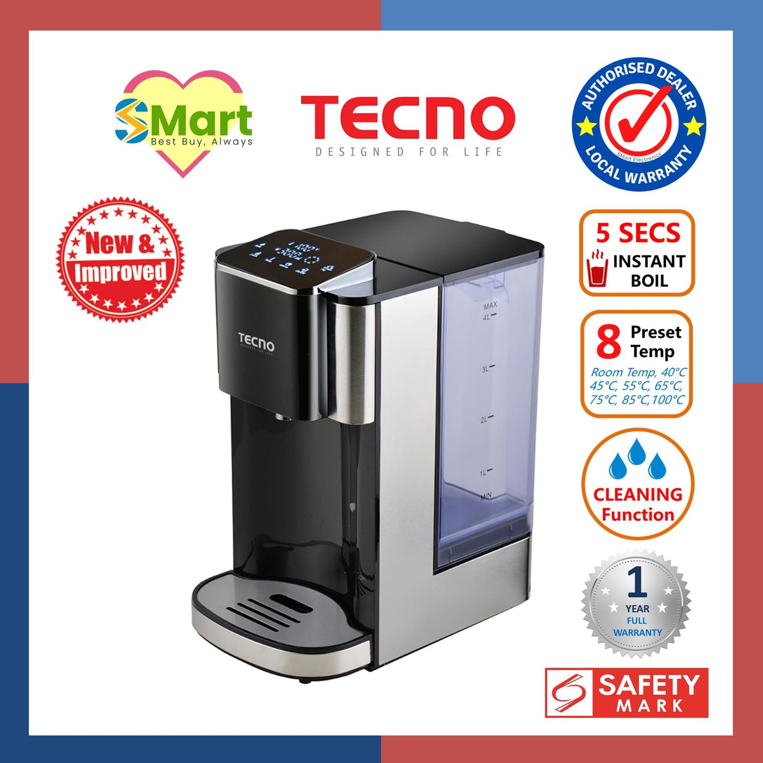 Tecno 4L Instant Boil Filtered Water Dispenser [TID4008]