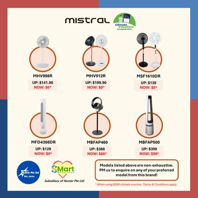 Mistral and Mayer DC Stand Fan NEA Climate Voucher ACCEPTED