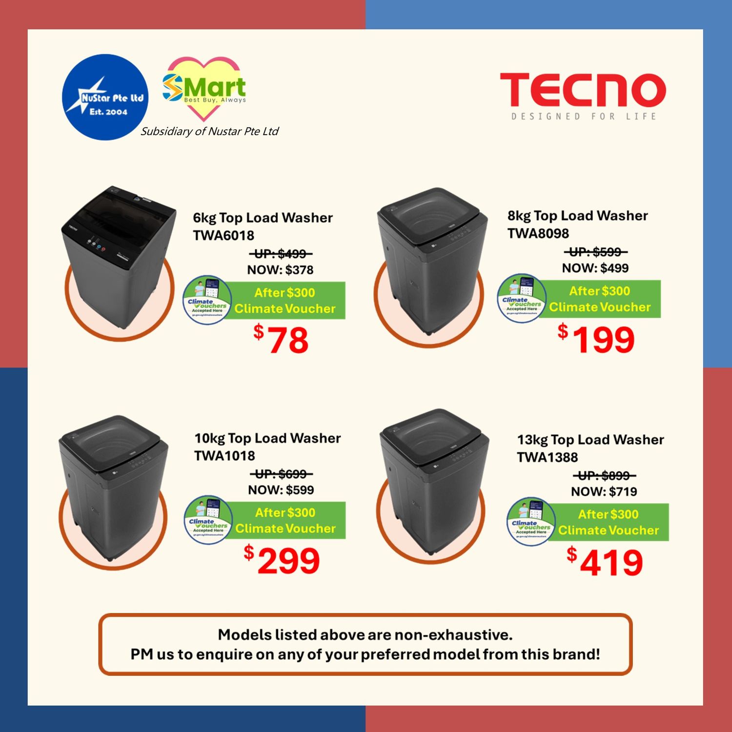 TECNO Beko Sharp Washing Machine NEA Climate Voucher ACCEPTED