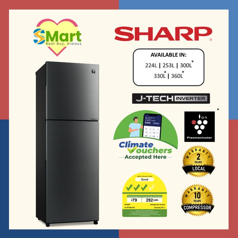SHARP 2 Door Refrigerator CLIMATE VOUCHER ACCEPTED Available in 224L, 253L, 300L, 330L, 360L