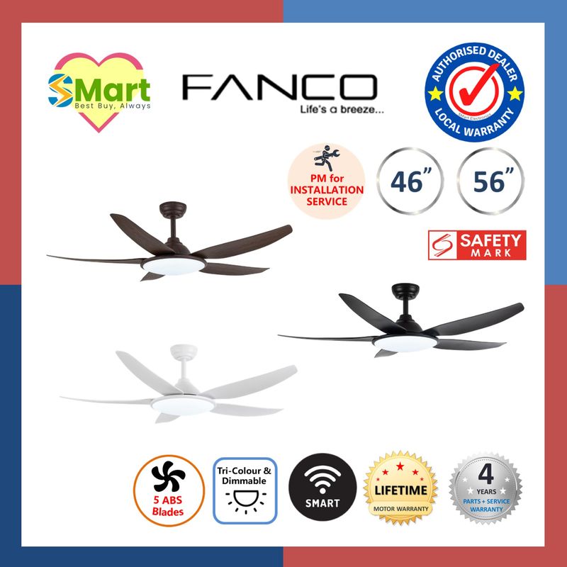 Fanco Tributo DC Motor 5 Blade Ceiling Fan w 3 Tone Ultra Bright LED n Remote Control or Smart WiFi