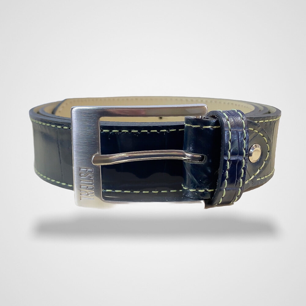 Navy &amp; Mint Leather Belt 3.5 cm