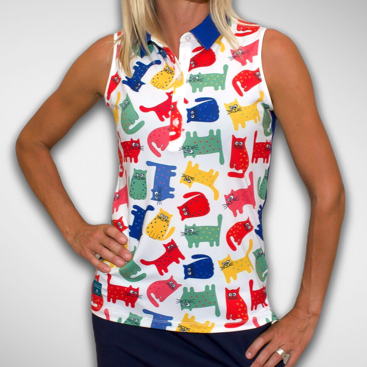 Meow Meow Sleeveless Polo