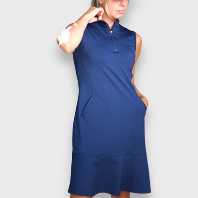 Klassik Navy Sleeveless Flow Kleid