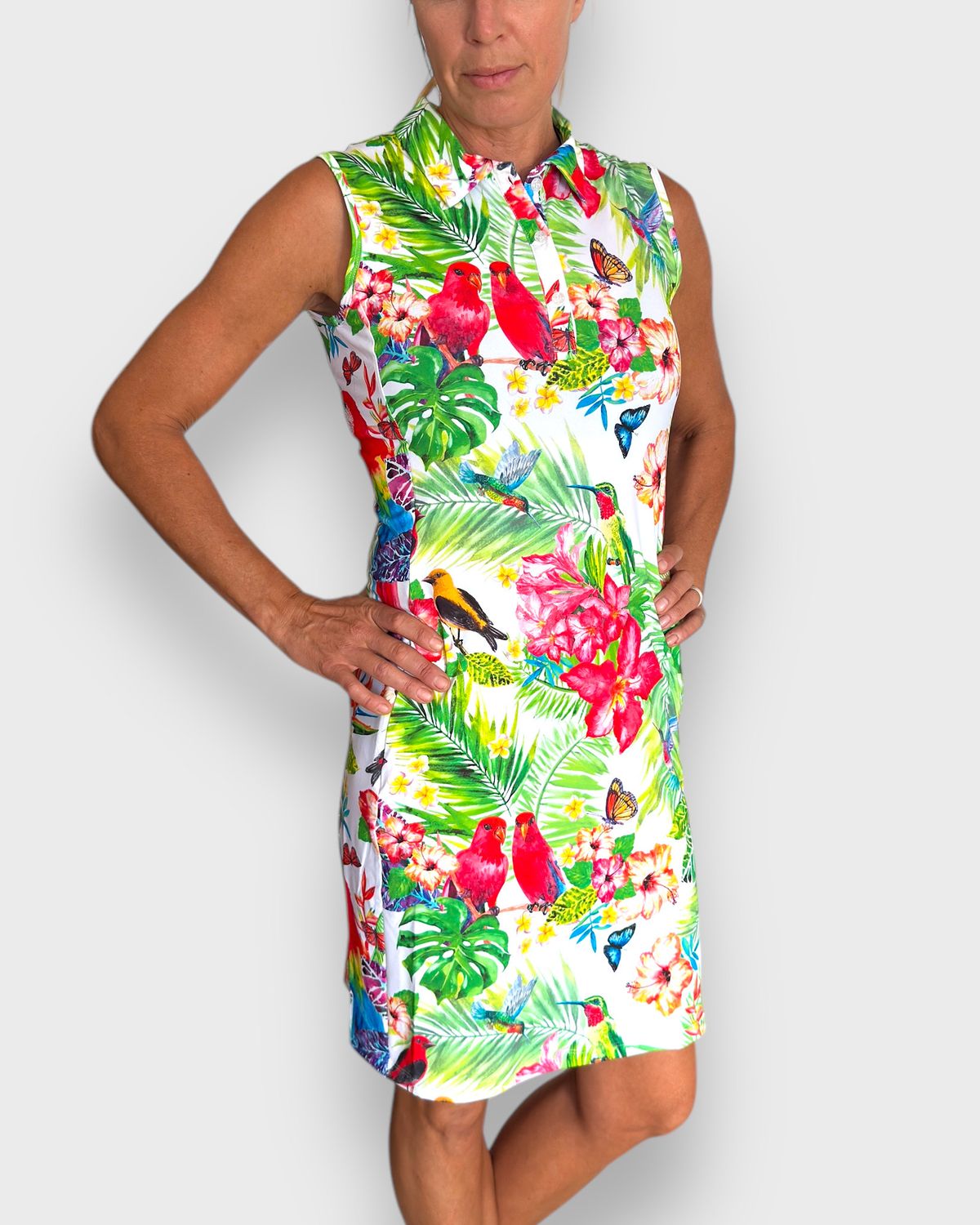 Sleeveless Dress Tropical Birdie