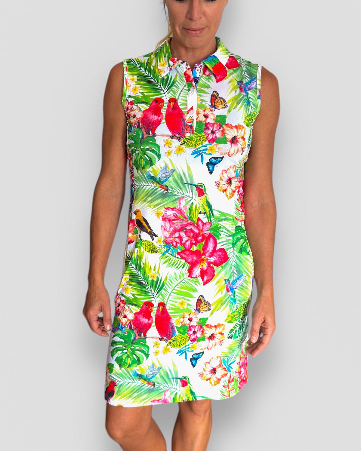 Sleeveless Dress Tropical Birdie