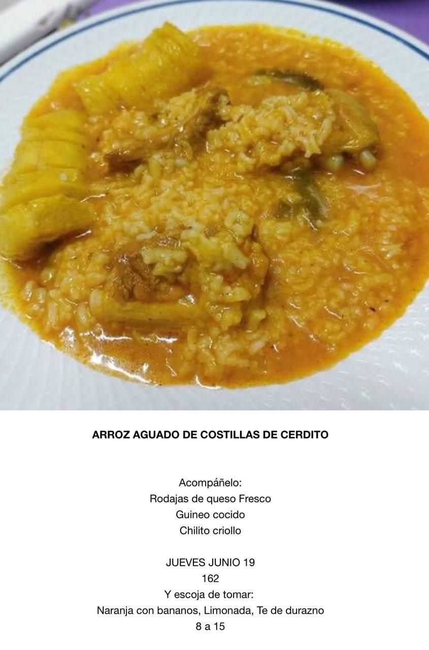 JUEVES JUNIO 19, Tipo: Arroz Aguado con costilla de cerdo
