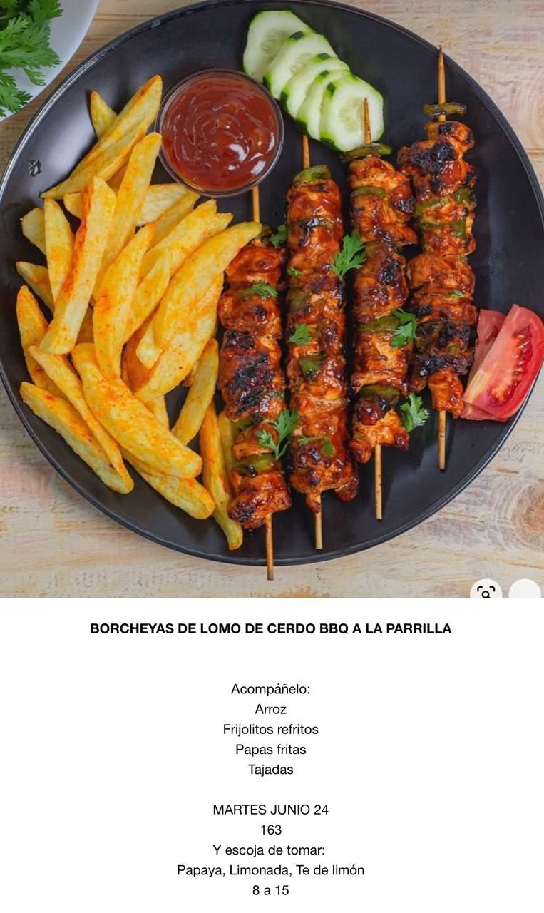 MARTES JUNIO 24, Tipo: Brochetas de cerdo