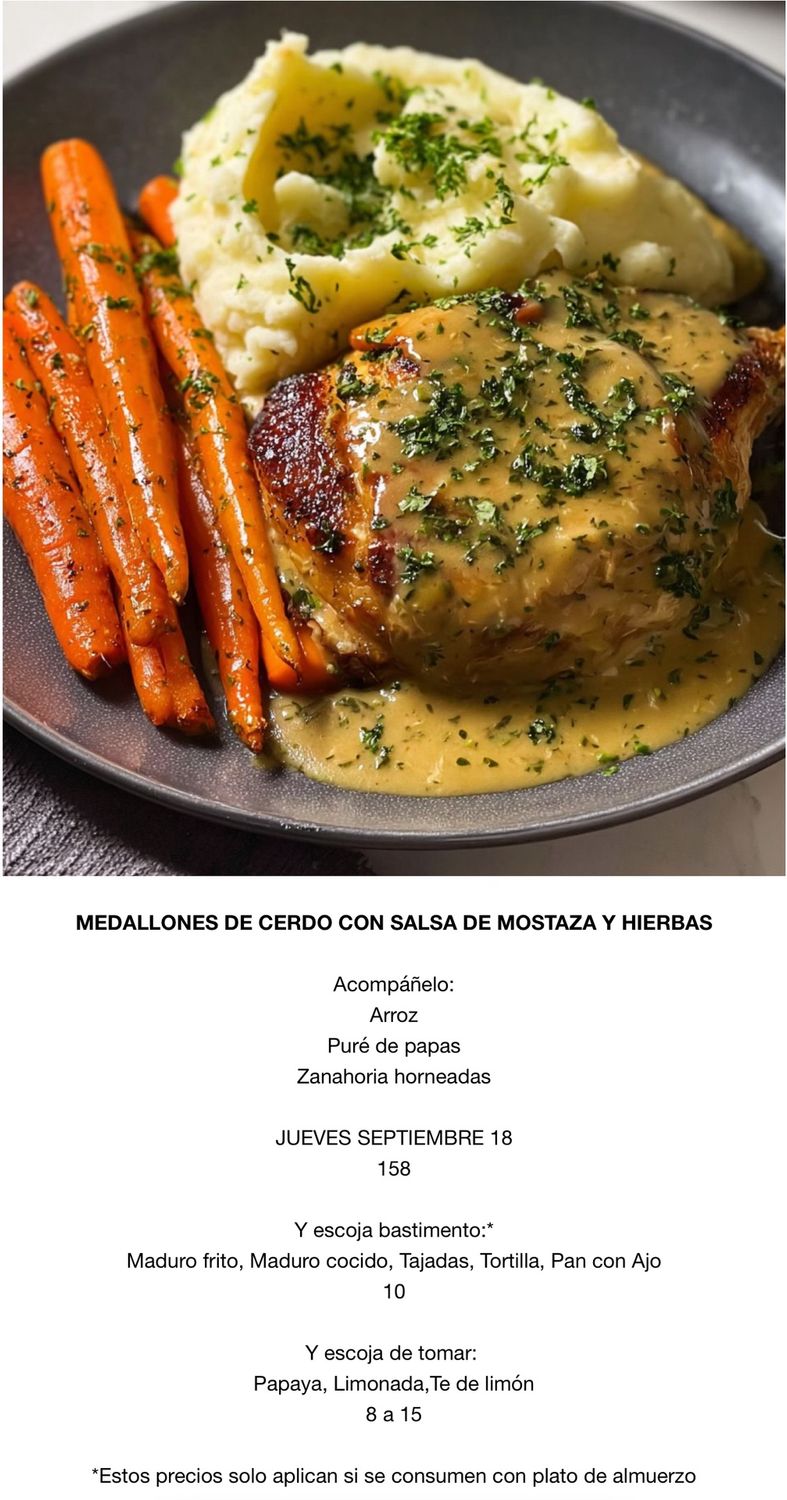 JUEVES SEPTIEMBRE 18, Tipo: Medallones de cerdo