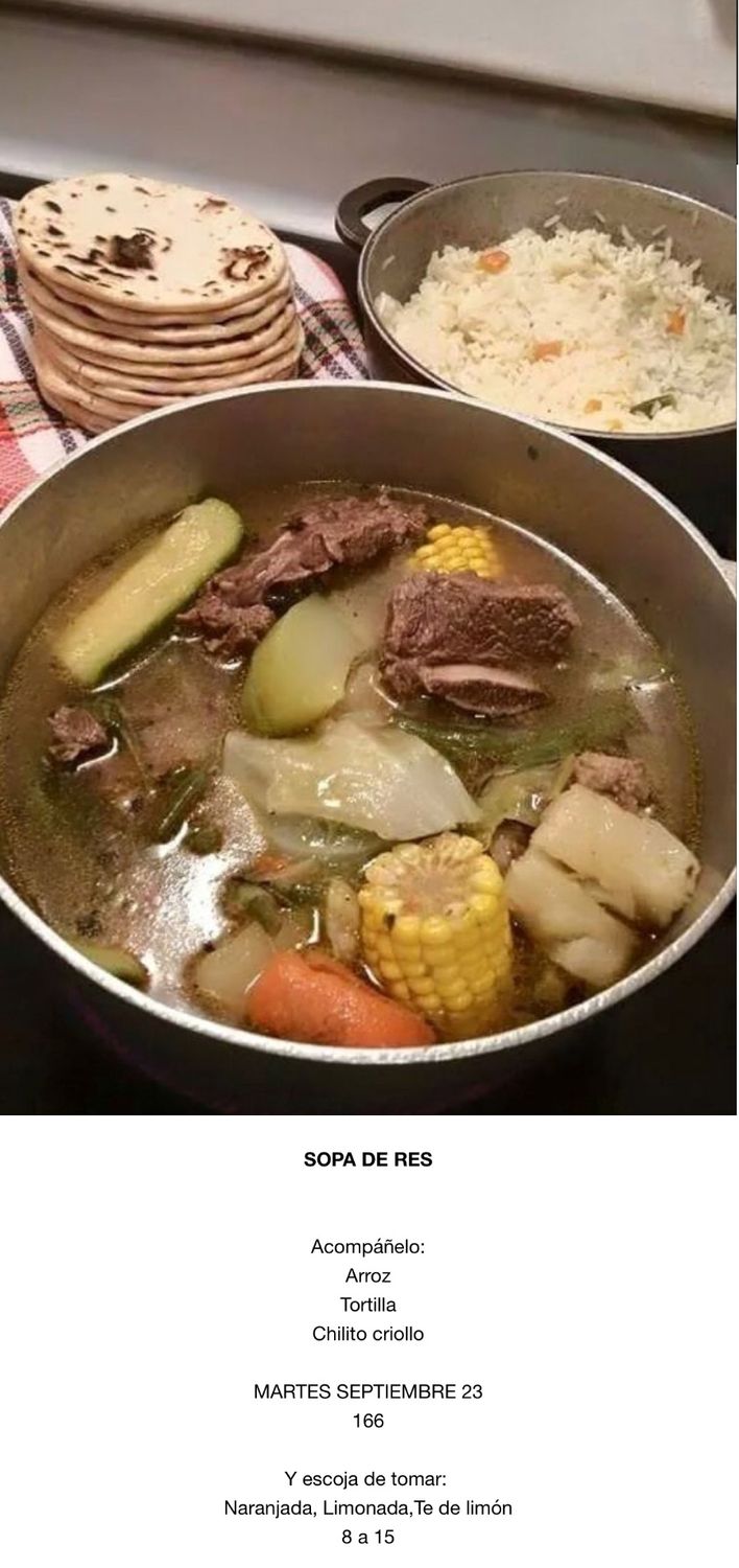 MARTES SEPTIEMBRE 23, Tipo: Sopa de res