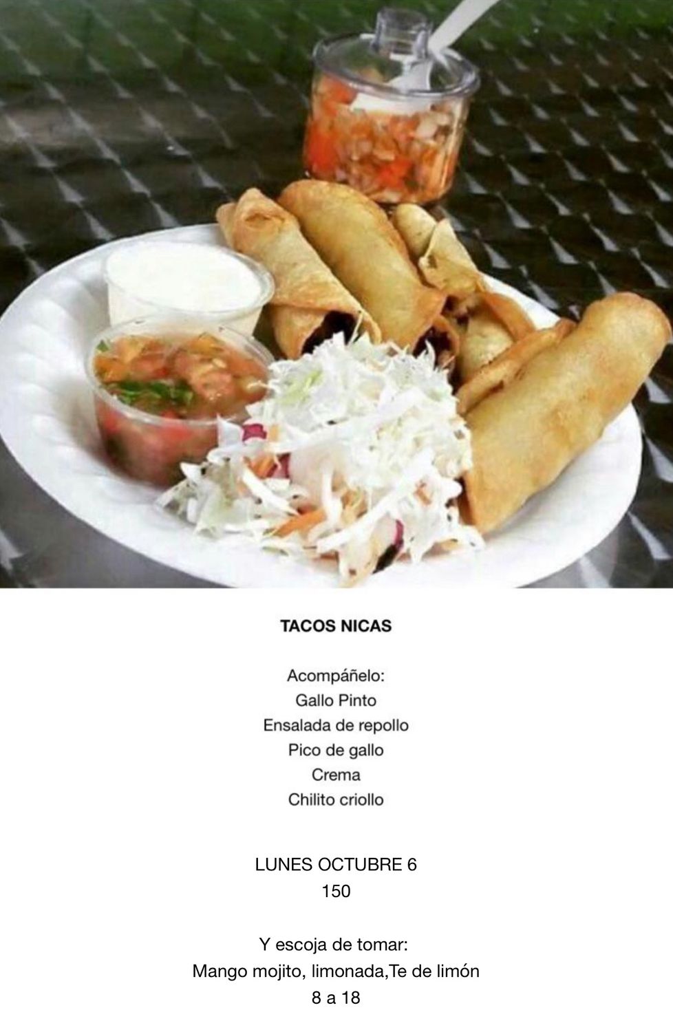 LUNES OCTUBRE 6, Tipo: Tacos nicas