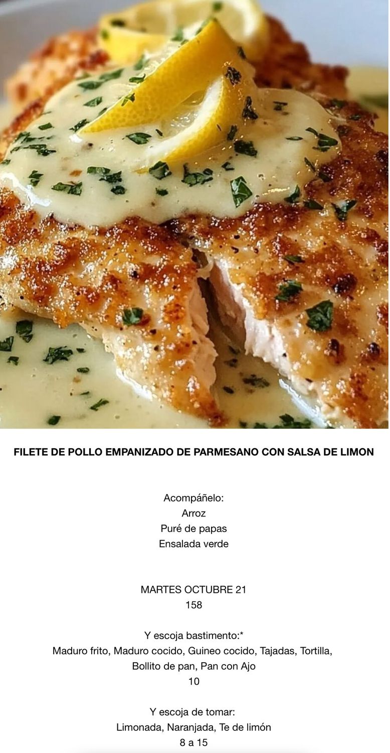 MARTES OCTUBRE 21, Tipo: Filete de pollo, empanizado