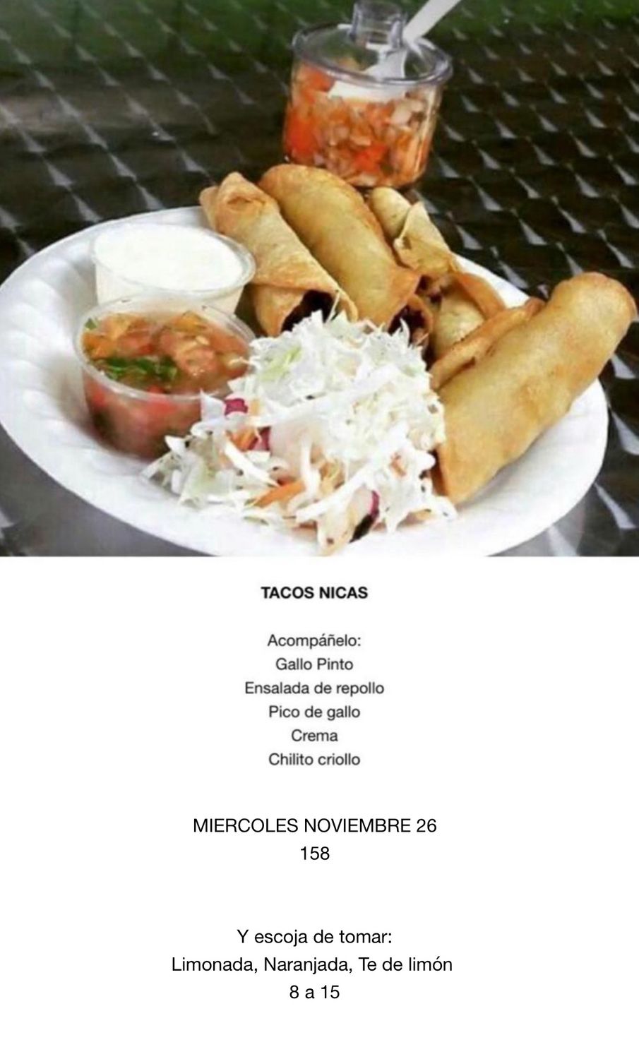 MIERCOLES NOVIEMBRE MIERCOLES NOVIEMBRE, Tipo: Tacos nicas