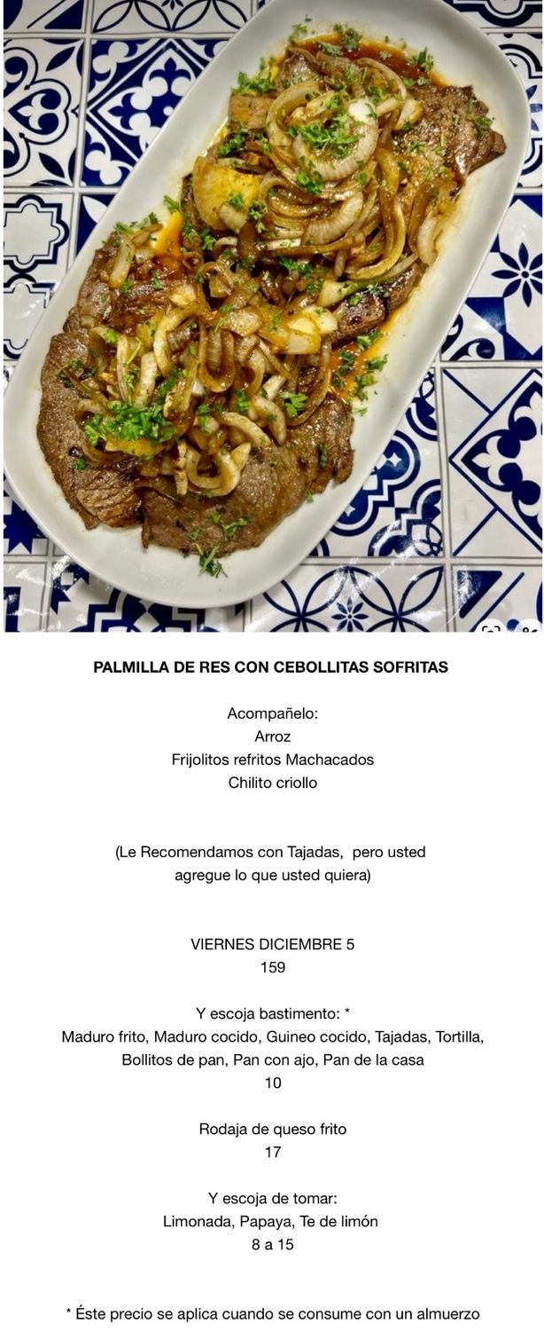 VIERNES DICIEMBRE 5, Tipo: Palomilla de res