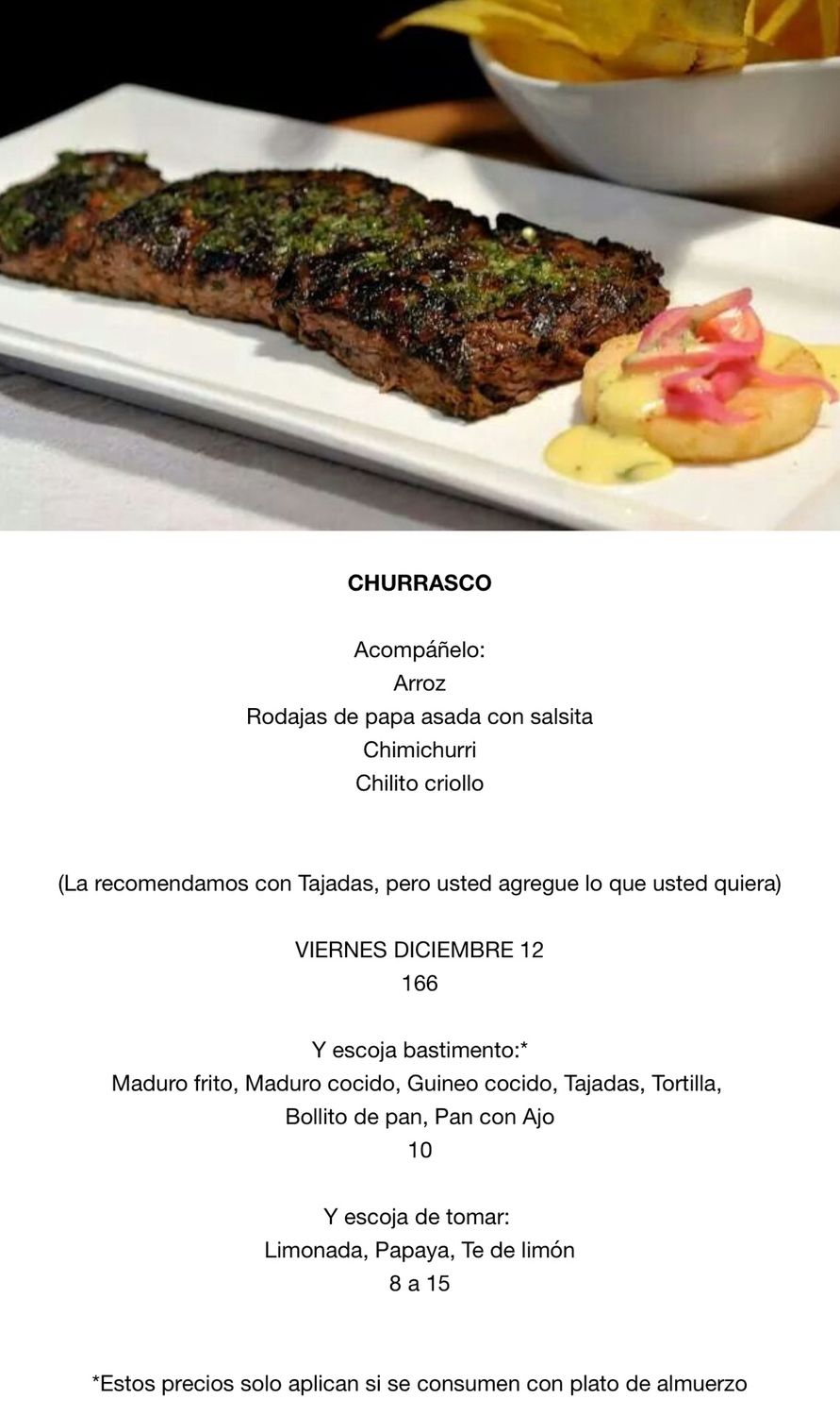 VIERNES DICIEMBRE 12, Tipo: Churrasco