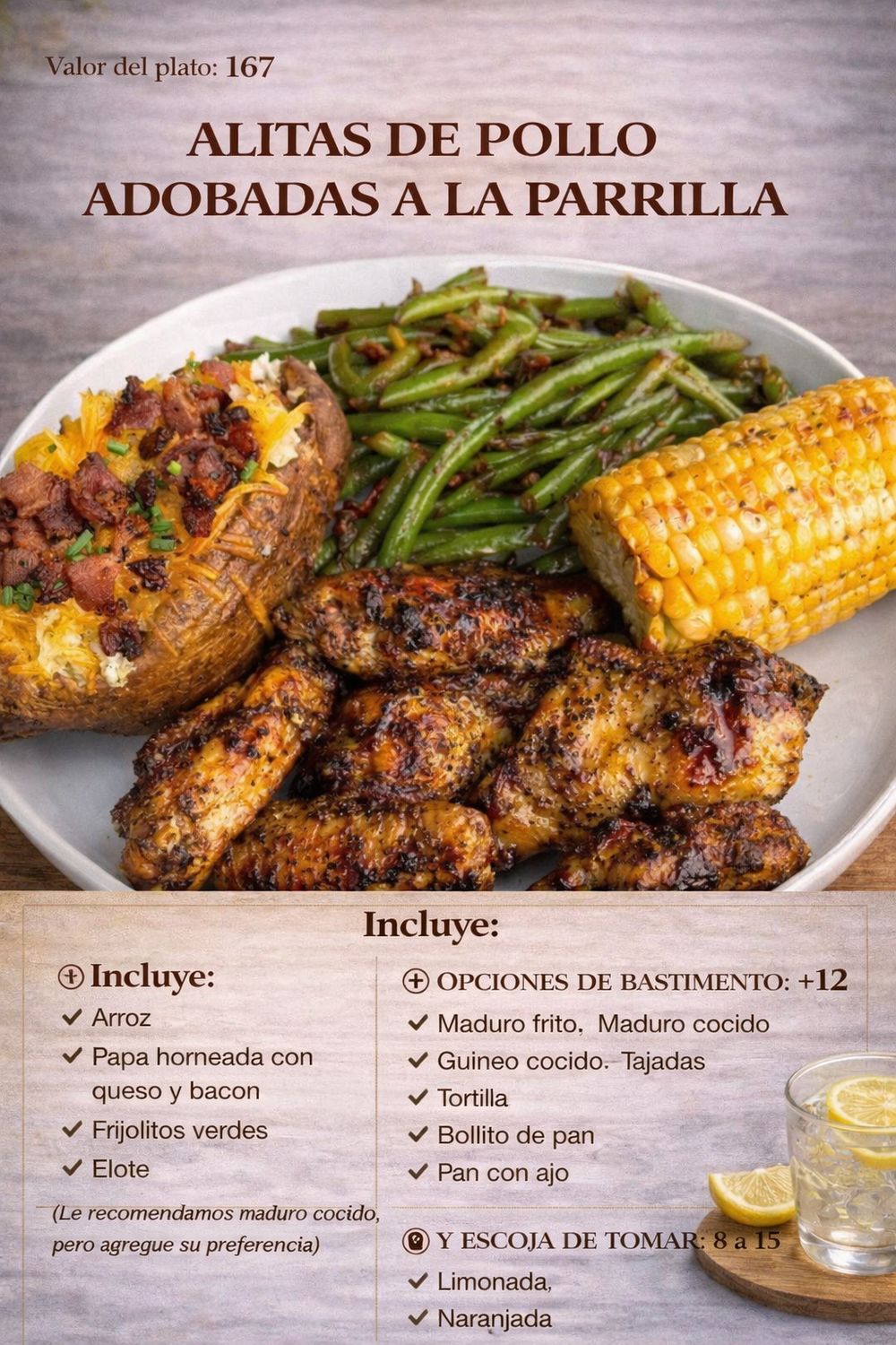 LUNES ENERO 19, Tipo: Alas de pollo adobado a la parrilla