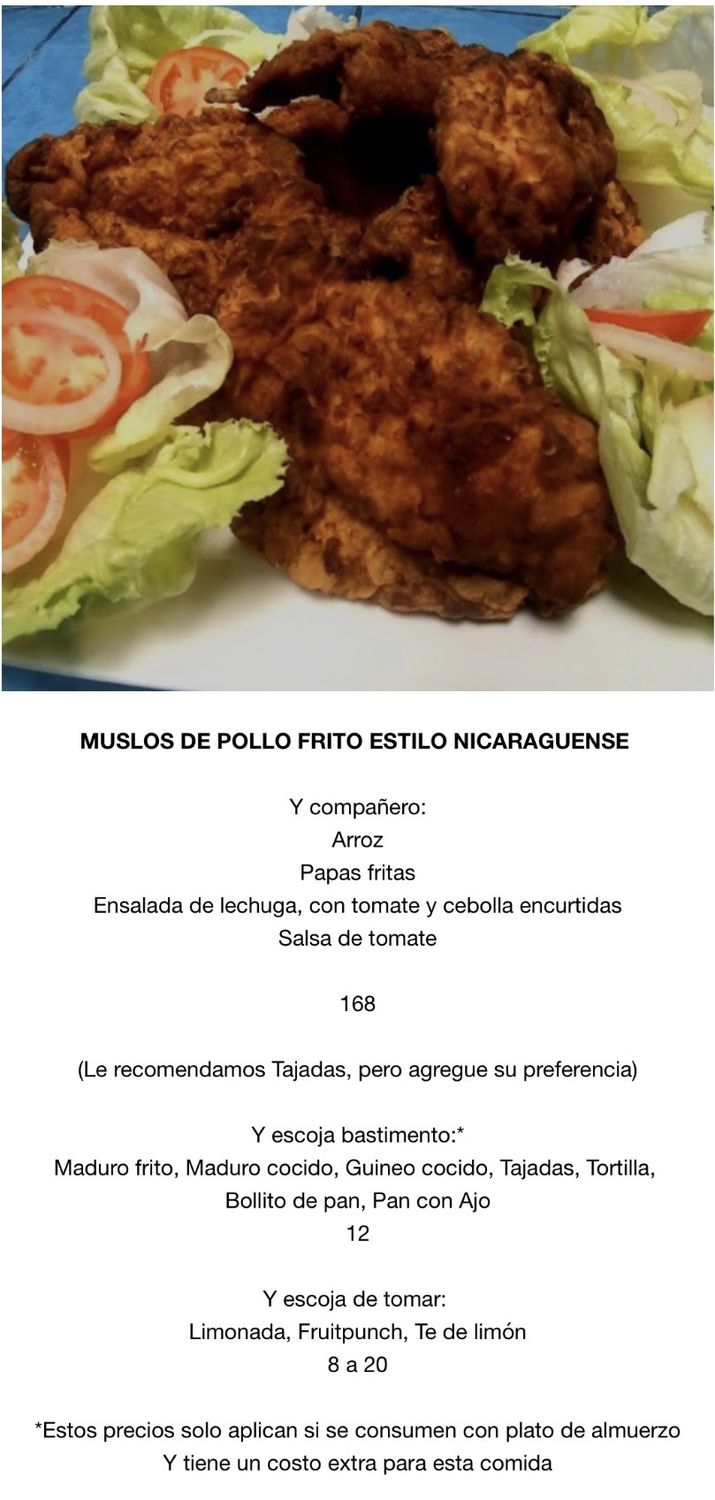 LUNES MARZO 16 LUNES MARZO 16, Tipo: Muslos de pollo fritos