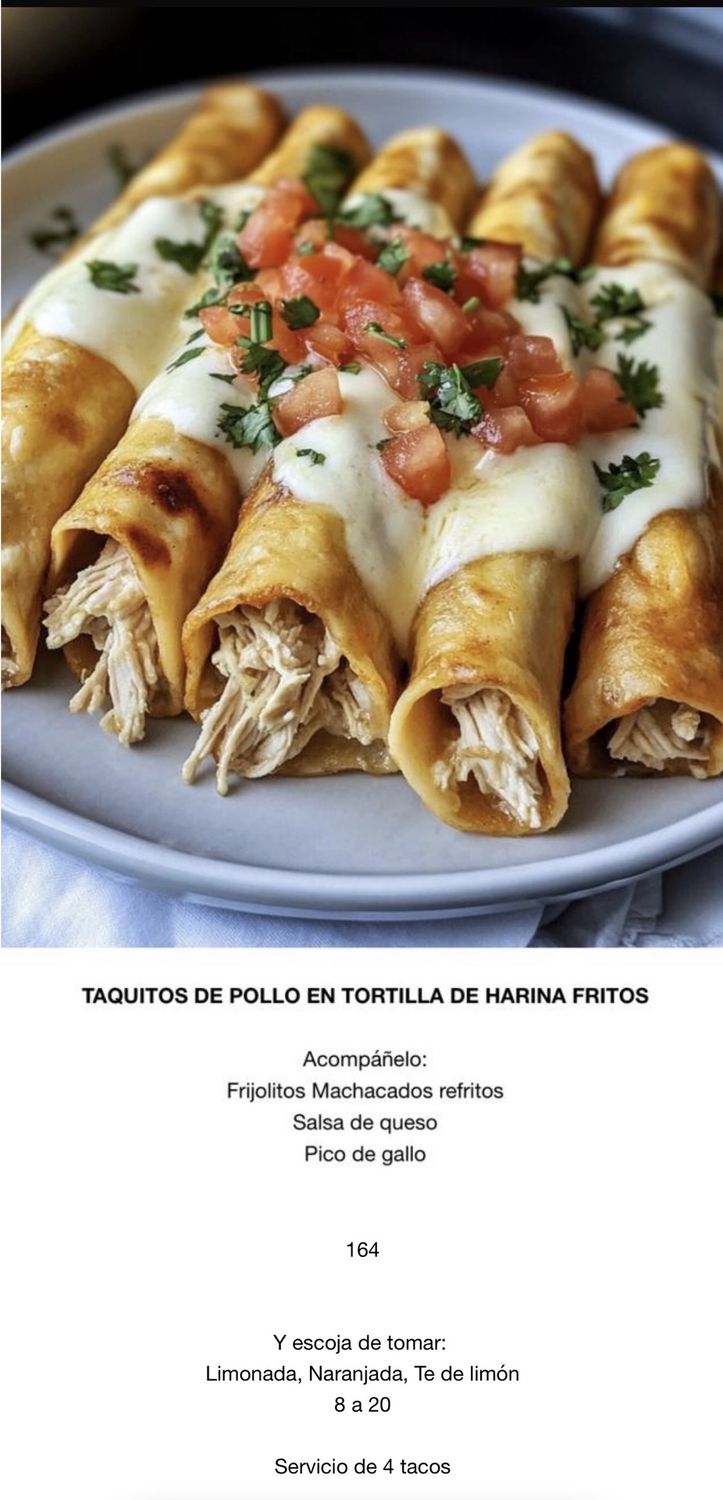 JUEVES MARZO 19, Tipo: Taquitos de pollo en tortilla de harina