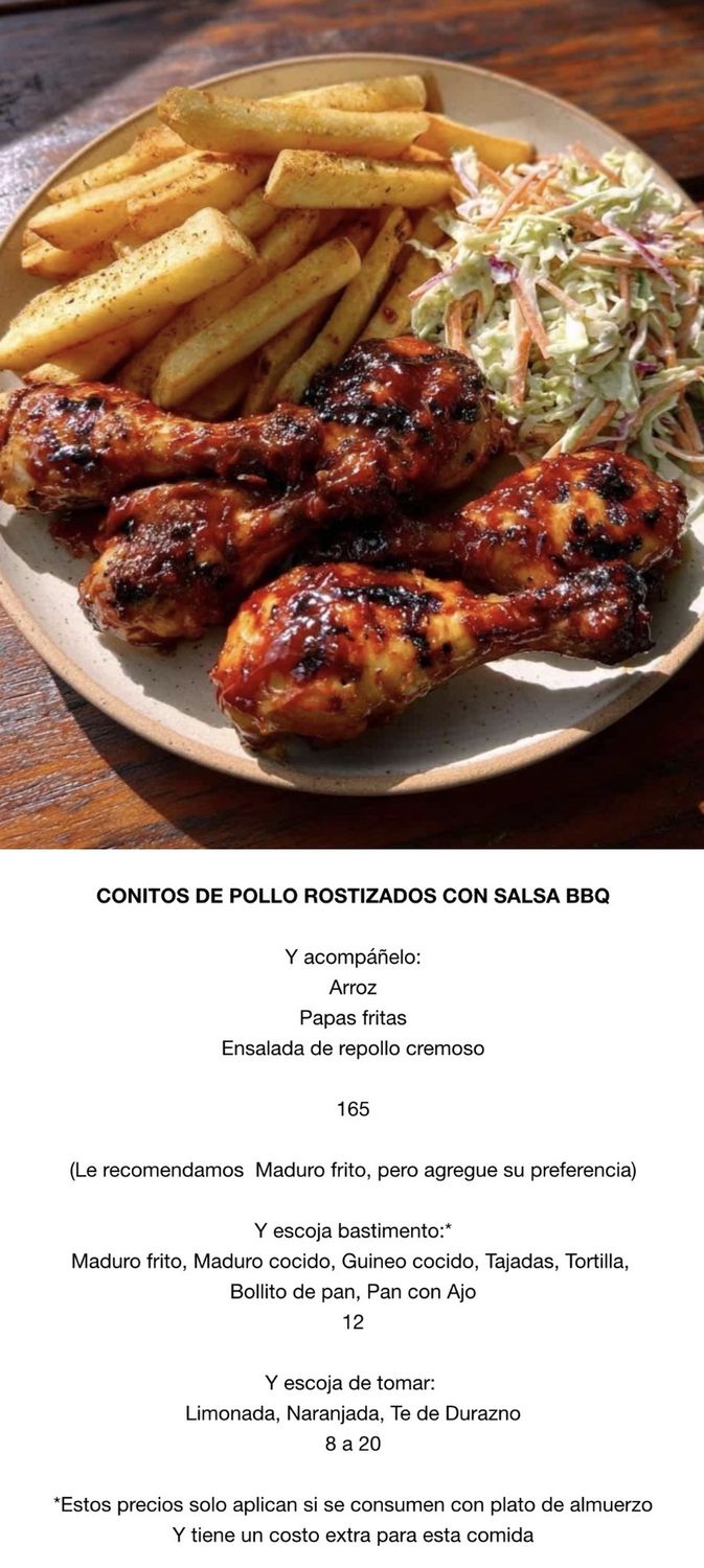 MIERCOLES MARZO 25, Tipo: Conitos de pollo BBQ