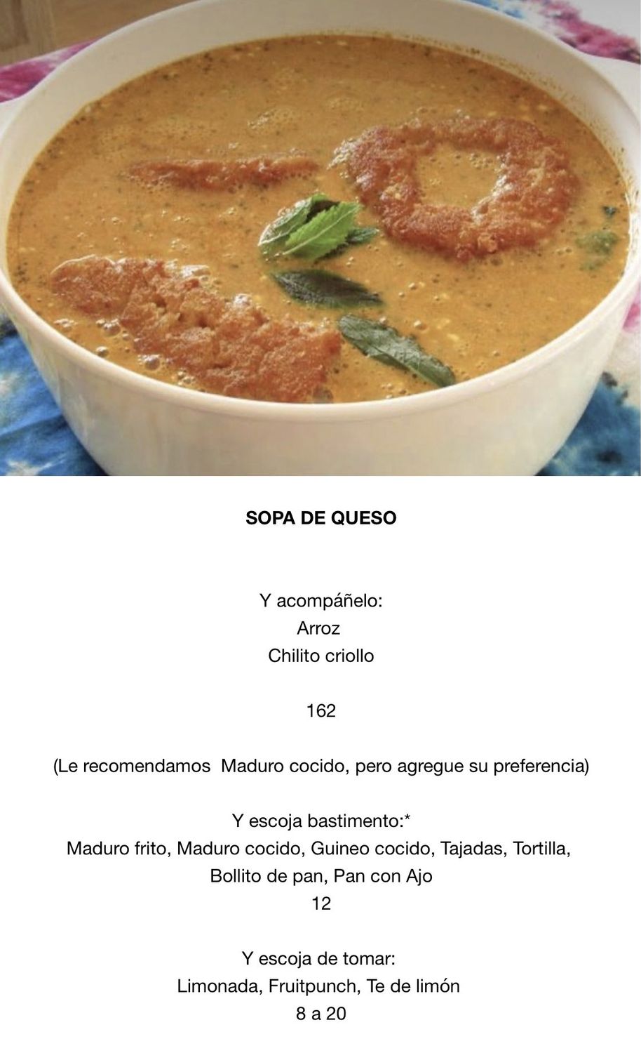 VIERNES MARZO 27 VIERNES MARZO 27, Tipo: Sopa de queso