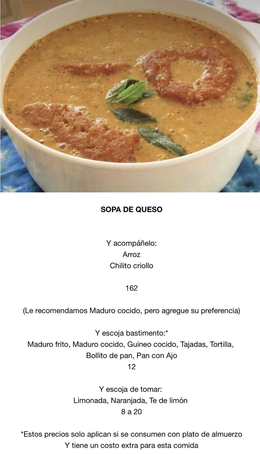 MIERCOLES ABRIL 1, Tipo: Sopa de queso