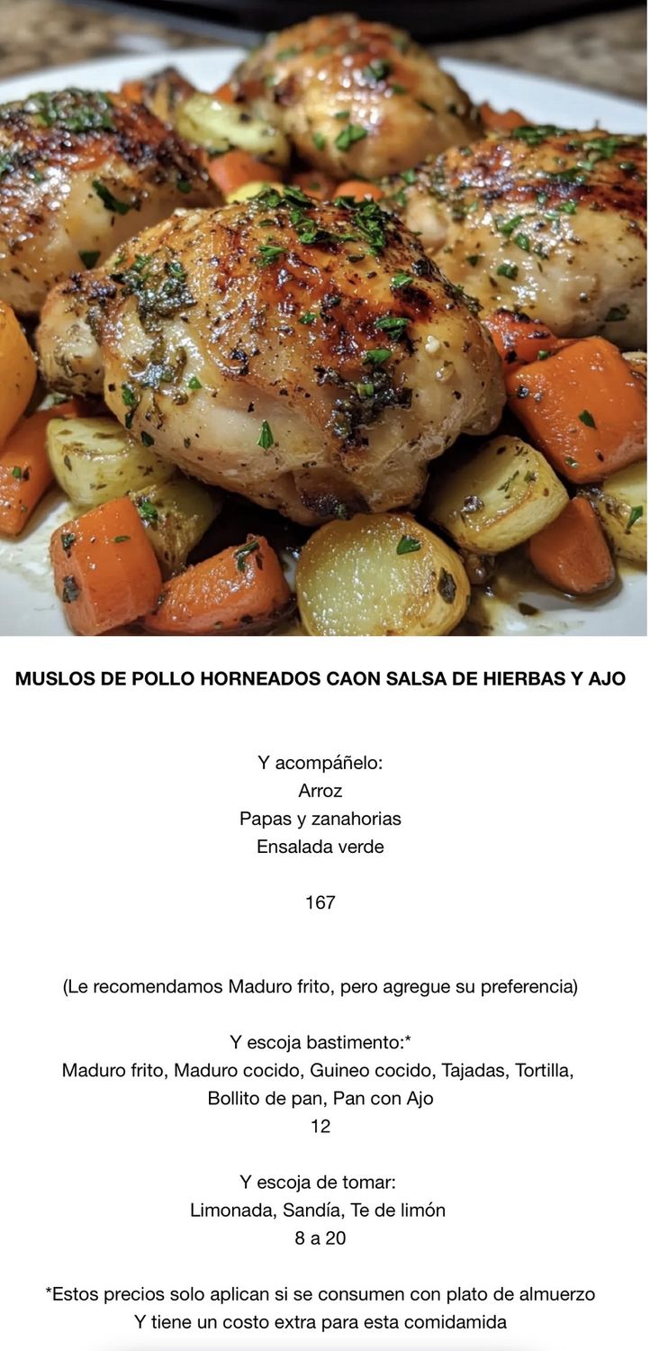 LUNES ABRIL 6, Tipo: Muslos de pollo horneado