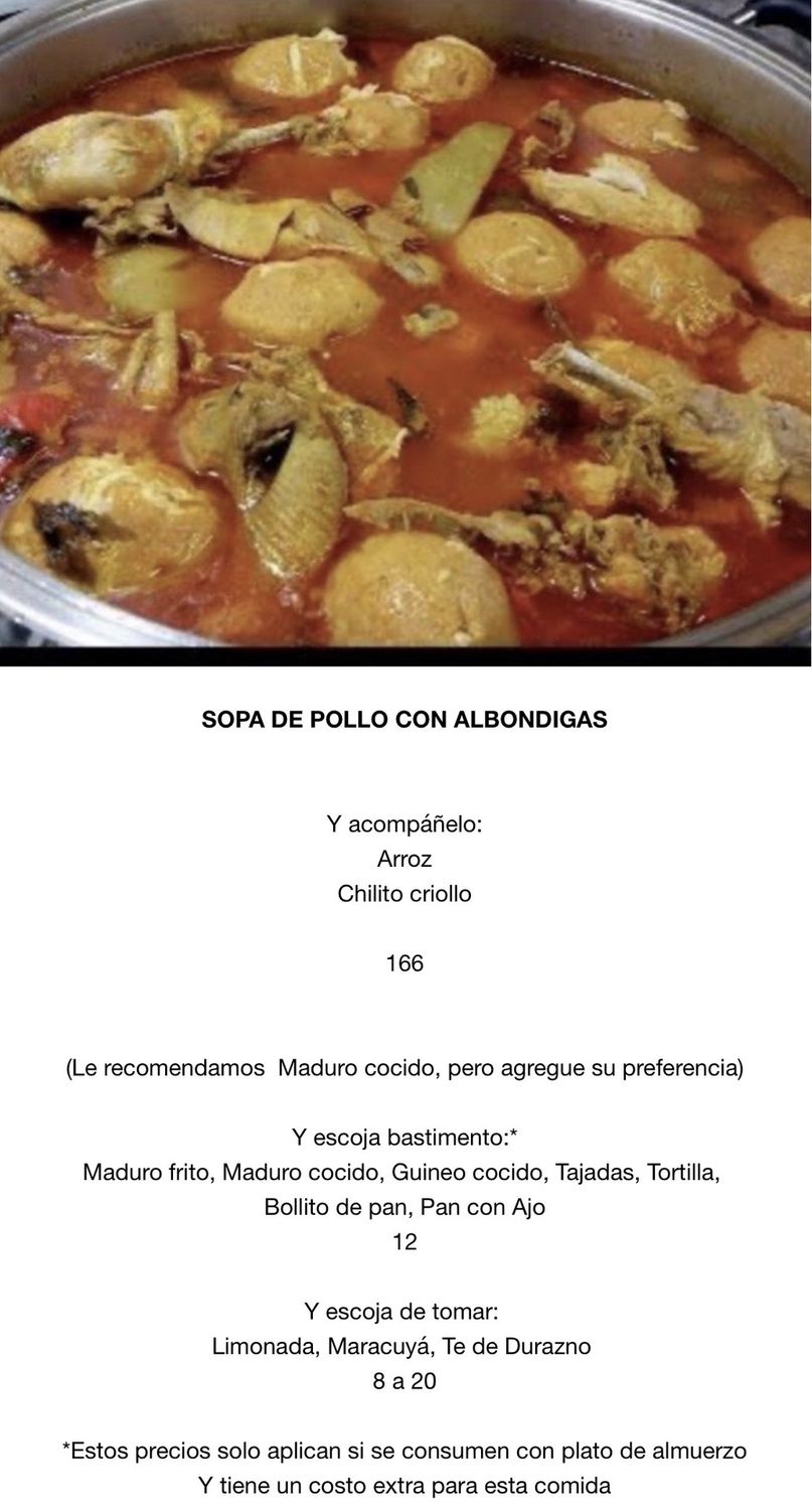 MARTES ABRIL 7, Tipo: Sopa de pollo con albóndigas