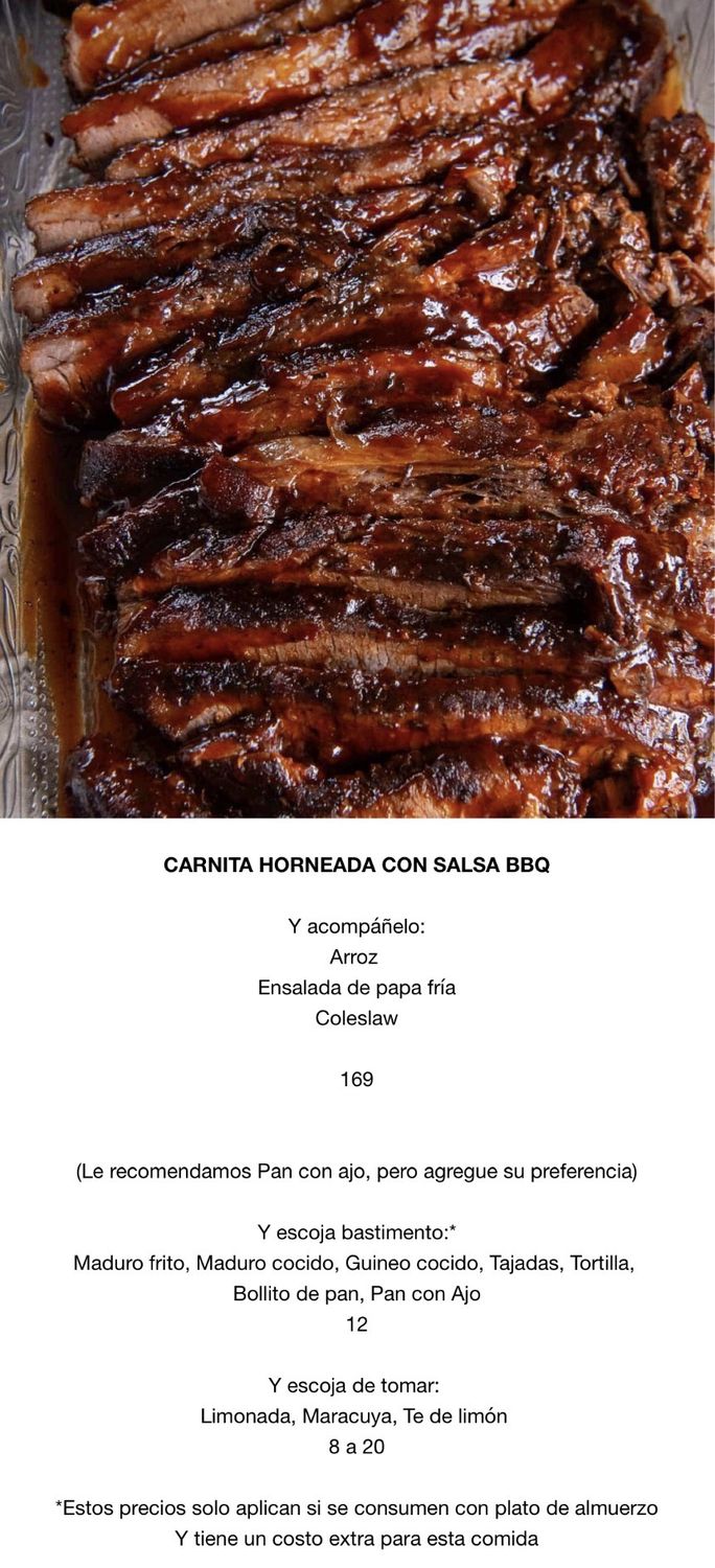 VIERNES ABRIL 17, Tipo: Carnita horneada con salsa BBQ