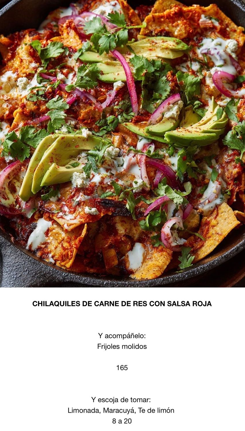 JUEVES ABRIL 23, Tipo: Chilaquiles de carne con  salsa roja