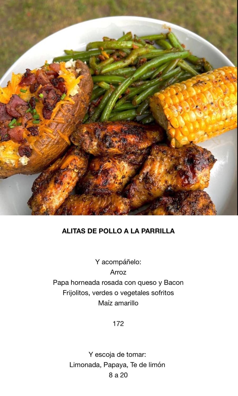 VIERNES ABRIL 24, Tipo: Alitas de pollo a la parrilla