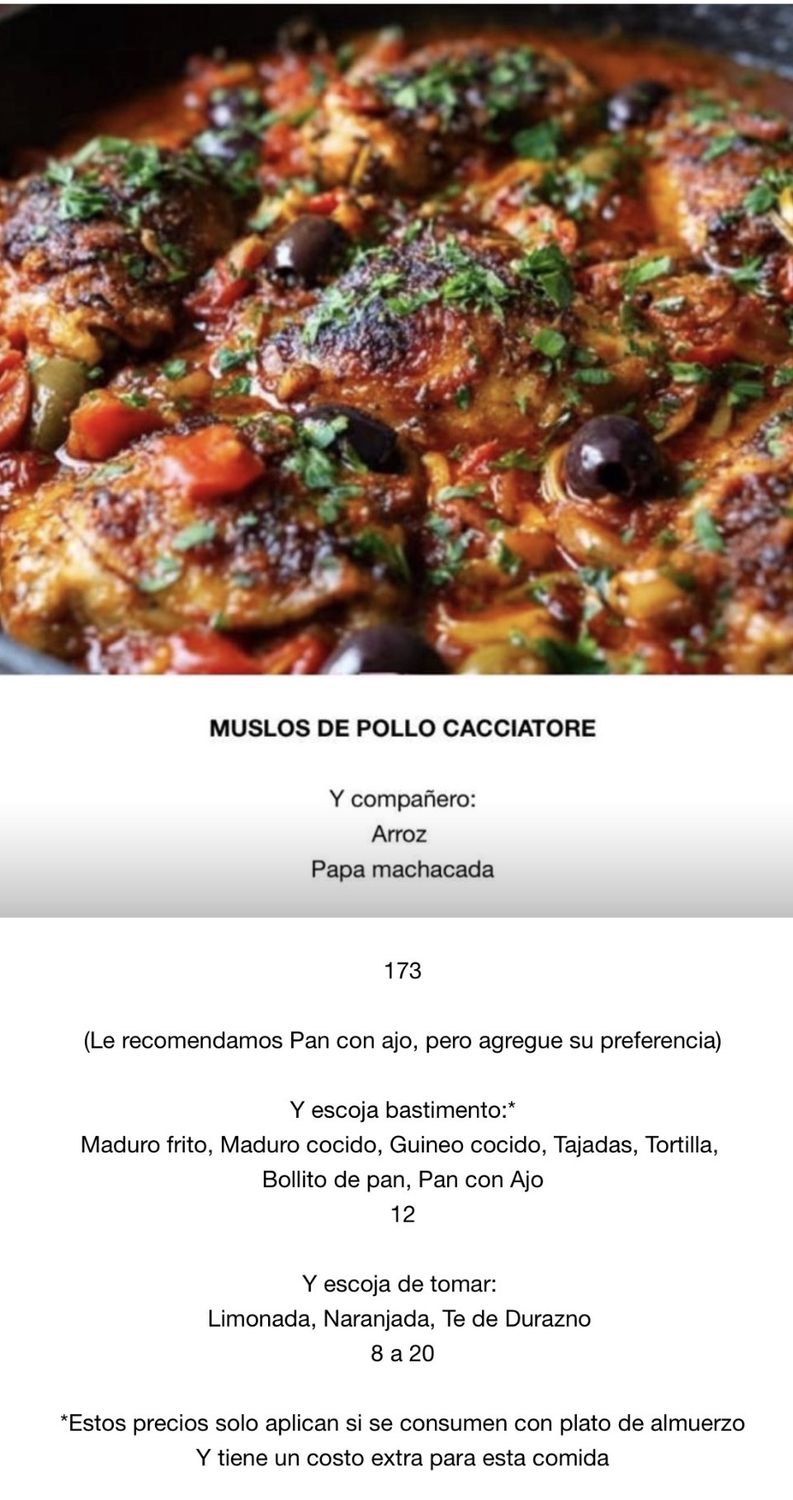 JUEVES JUNIO 25, Tipo: Muslos de pollo Cacciotore