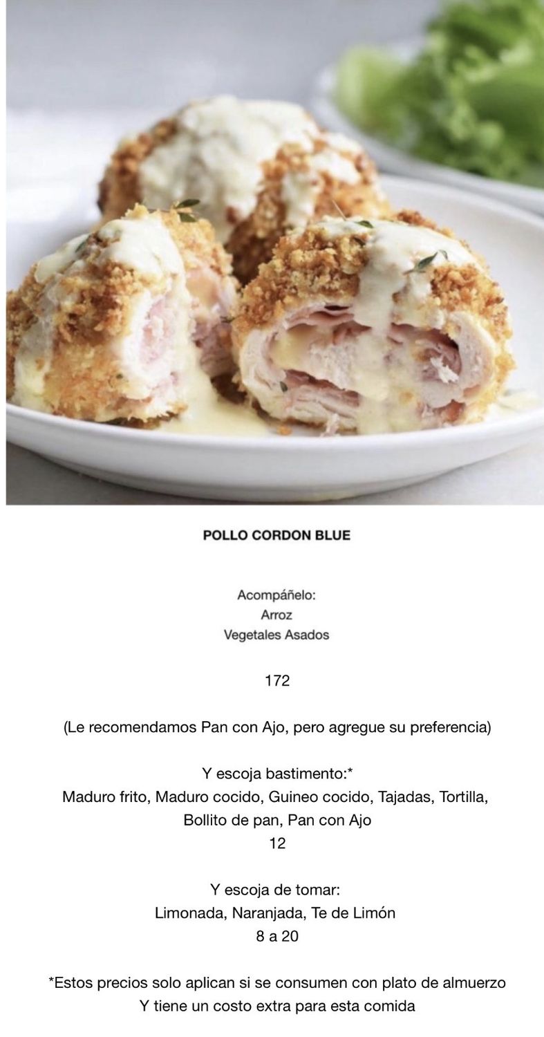 MARTES JUNIO 30 MARTES JUNIO 30, Tipo: Pollo, cordón Blue