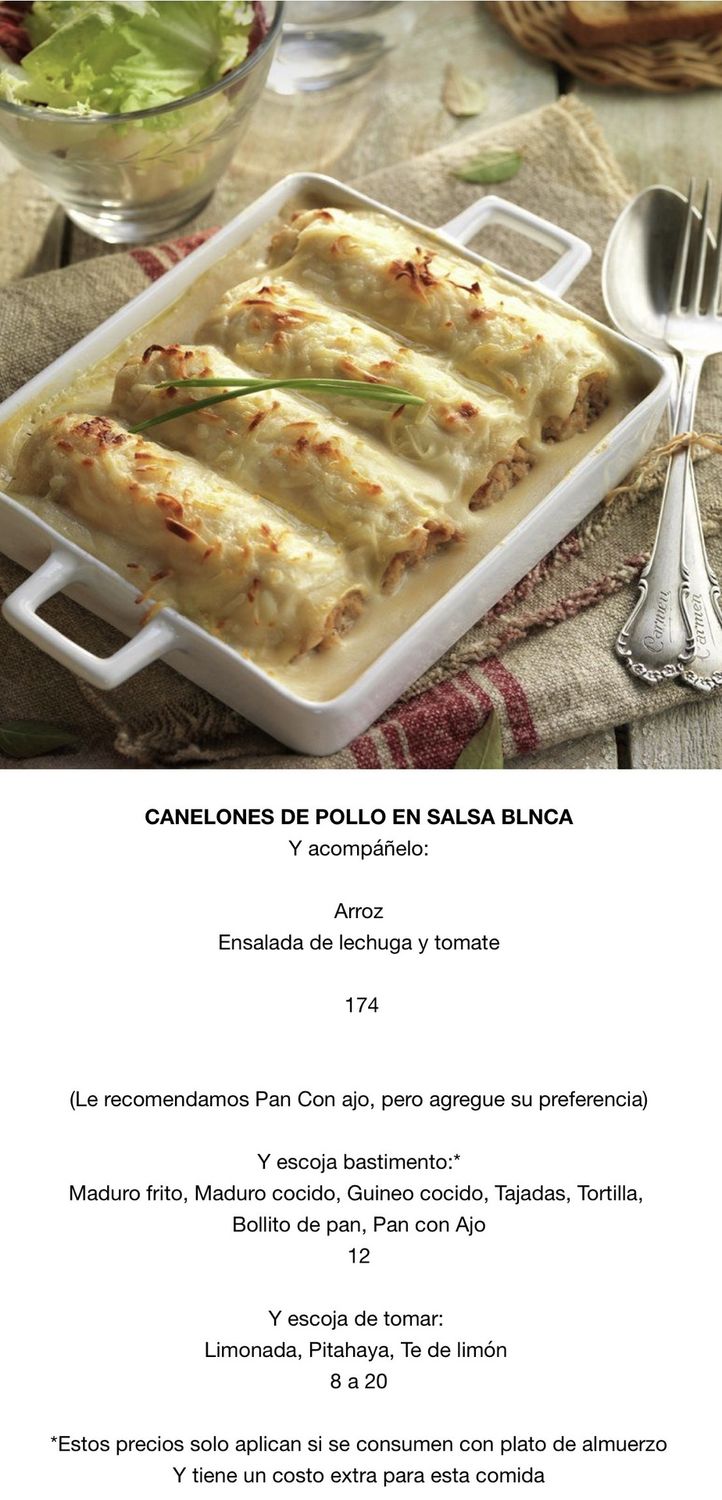 JUEVES JULIO 23 JUEVES JULIO 23, Tipo: Canelones de pollo