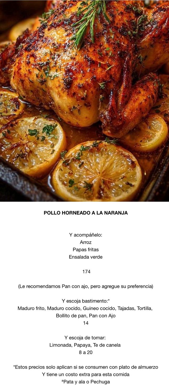VIERNES 31 JULIO, Tipo: Pollo horneado a la naranja