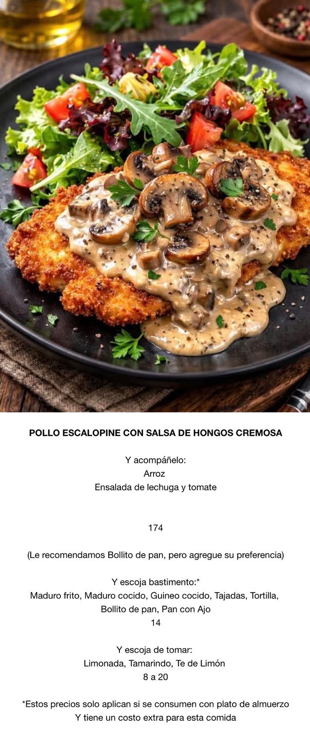 MARTES AGOSTO 4 MARTES AGOSTO 4, Tipo: Pollo escalopine