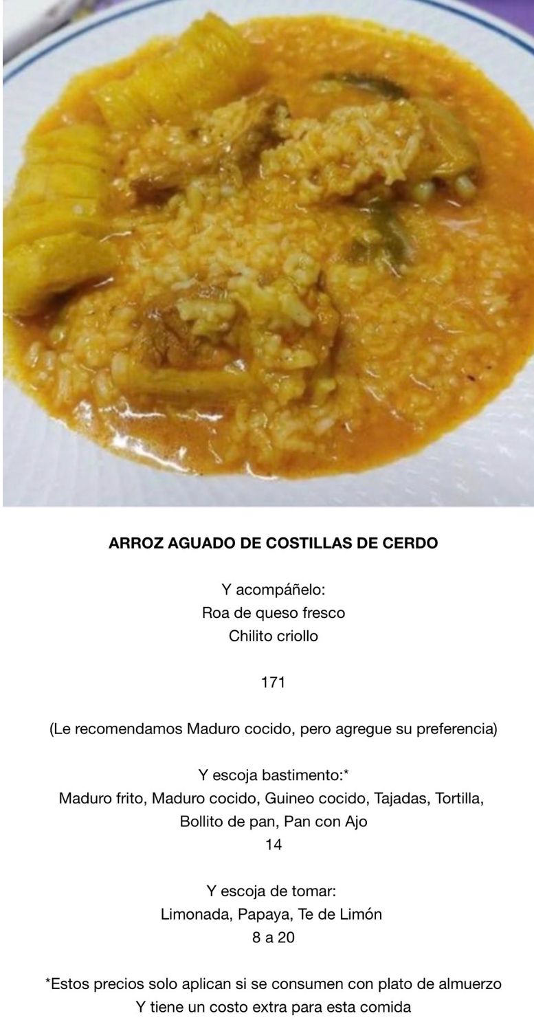 JUEVES AGOSTO 6 JUEVES AGOSTO 6, Tipo: Arroz aguado con costillitas de cerdo