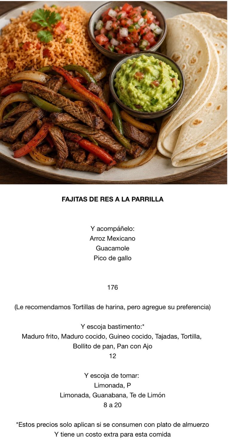 MARTES AGOSTO 18 MARTES AGOSTO 18, Tipo: Fajitas de res a la parrilla