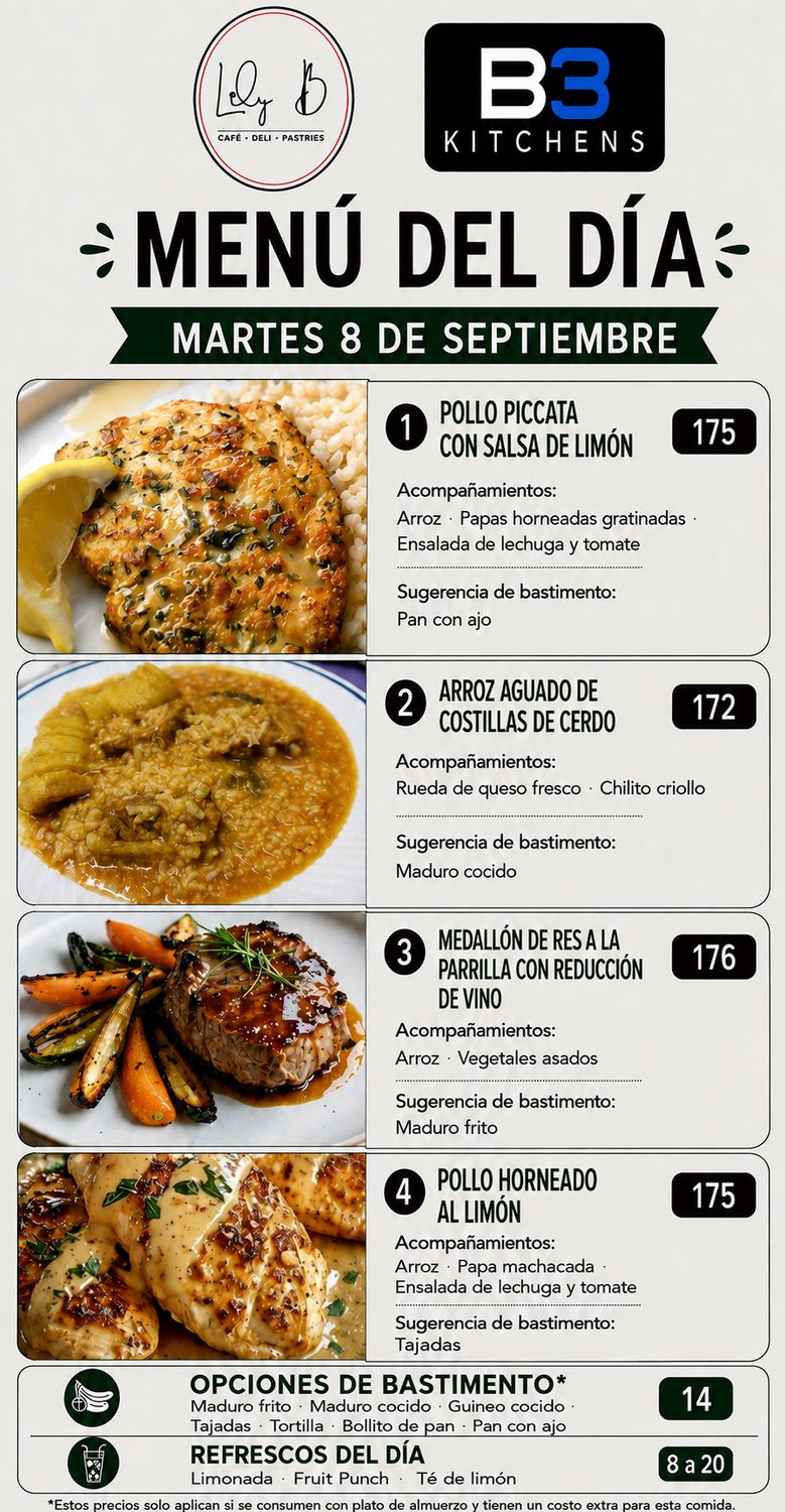 MARTES SEPTIEMBRE 8 MARTES SEPTIEMBRE 8, Tipo: Pollo Piccata, con salsa de limón