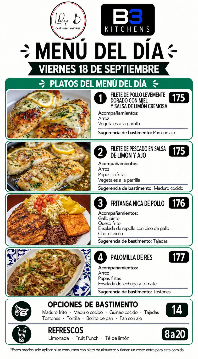 VIERNES SEPTIEMBRE 18, Tipo: 1 Pechuga de pollo salsa limon cremosa
