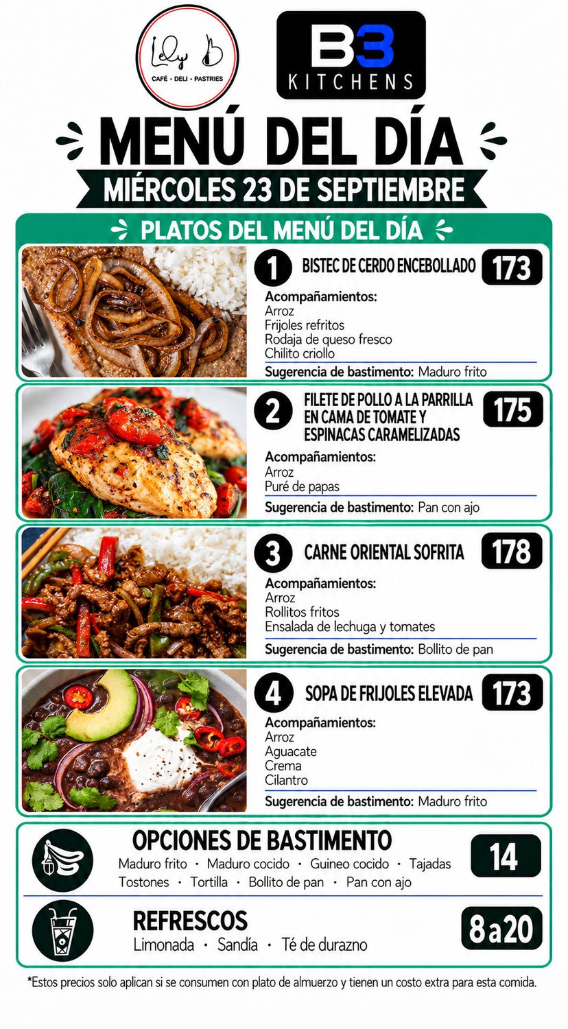 MIERCOLES SEPTIEMBRE 23, Tipo: 1 Bistec de cerdo, encebollado