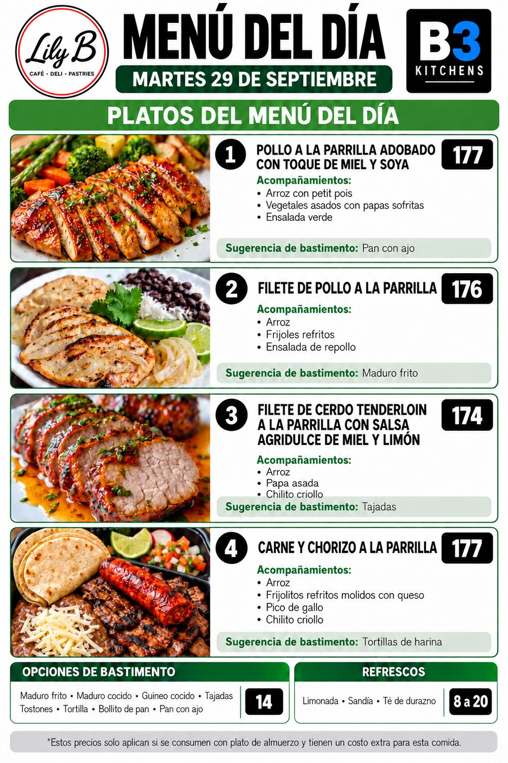 MARTES SEPTIEMBRE 29 MARTES SEPTIEMBRE 29, Tipo: 1 Pollo a la parrilla, con toque de miel y soya