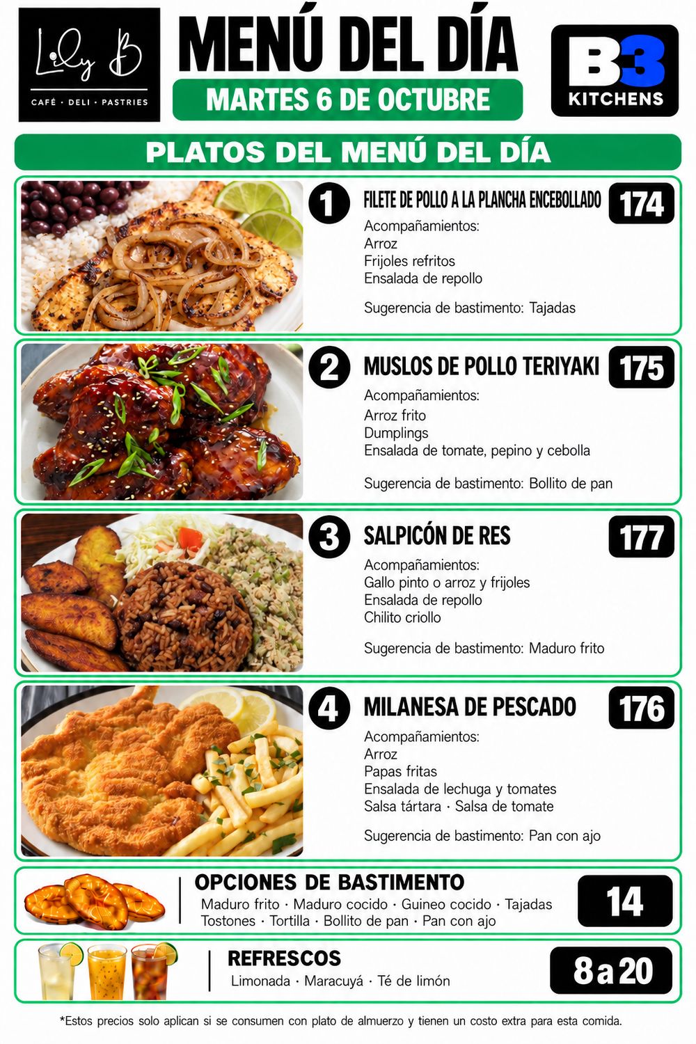 MARTES OCTUBRE 6 MARTES OCTUBRE 6, Tipo: 1 Filete de pollo a la parrilla encebollado