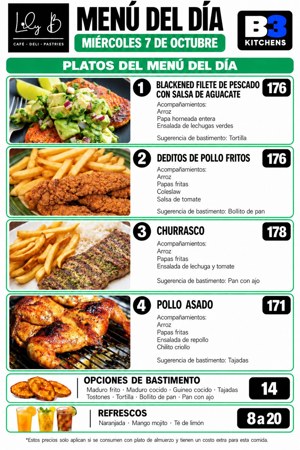 MIERCOLES OCTUBRE 7 MIERCOLES OCTUBRE 7, Tipo: #1 Blackened Filete de pescado