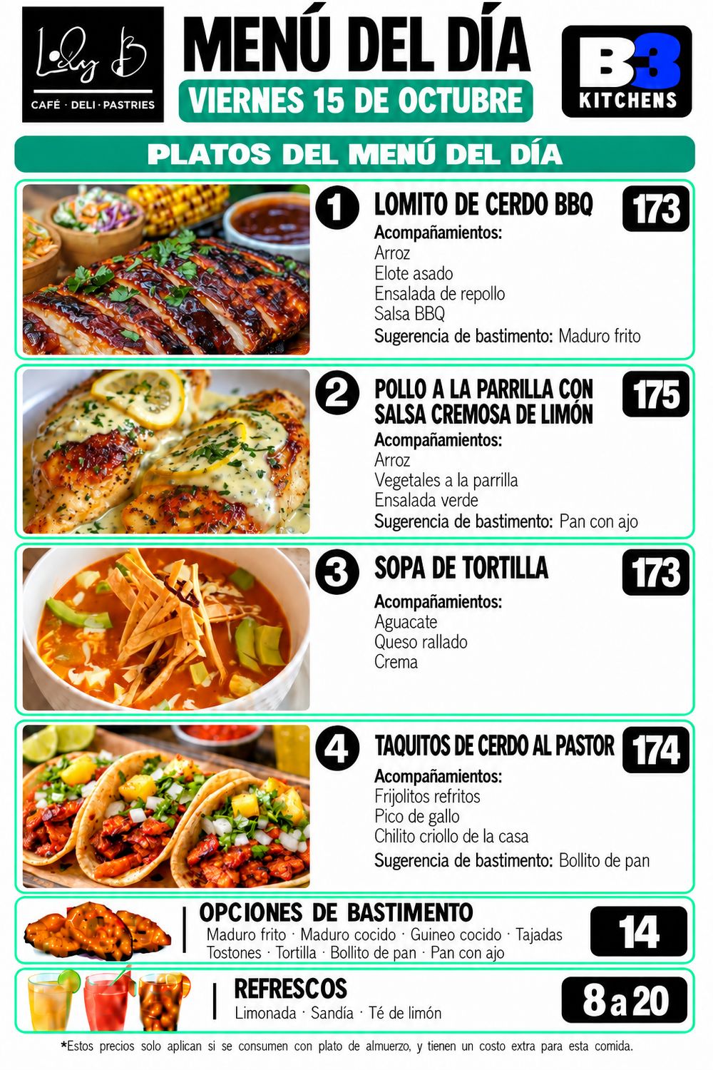 VIERNES OCTUBRE 15, Tipo: #1 Lomito de cerdo BBQ