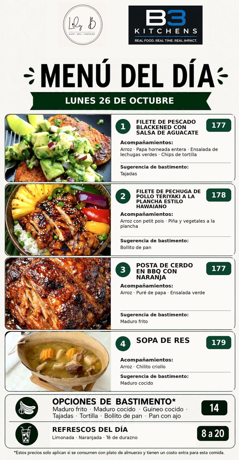 LUNES OCTUBRE 26 LUNES OCTUBRE 26, Tipo: #1 Pescado Blackened