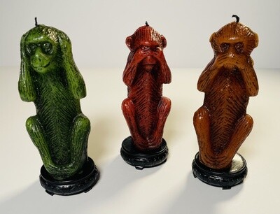HEAR, SEE and SPEAK NO EVIL monkey candles