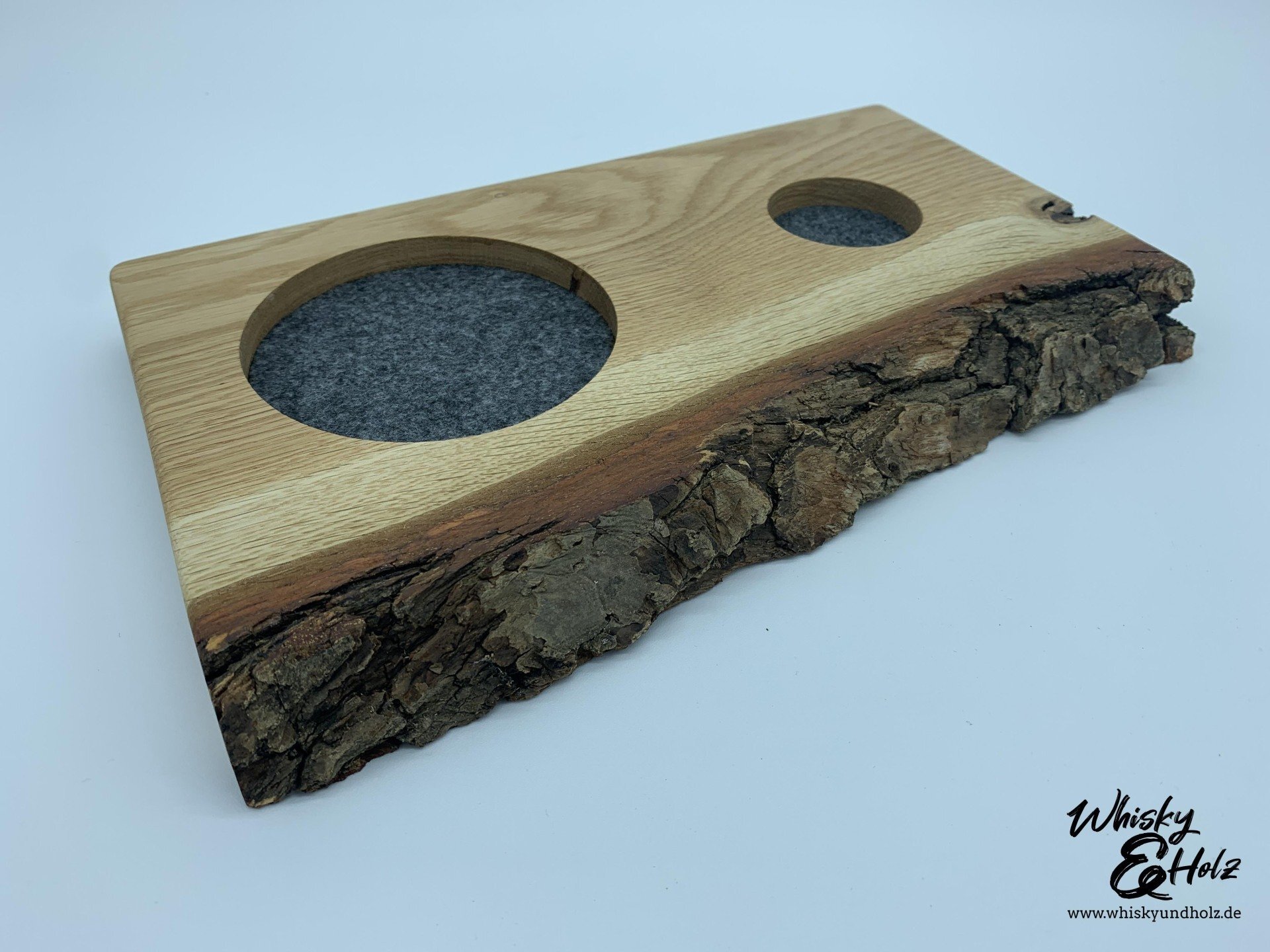 Single Dram Board - massive Eiche mit Rinde - für eine Personen - Whisky-Board (passend für Glencairn)